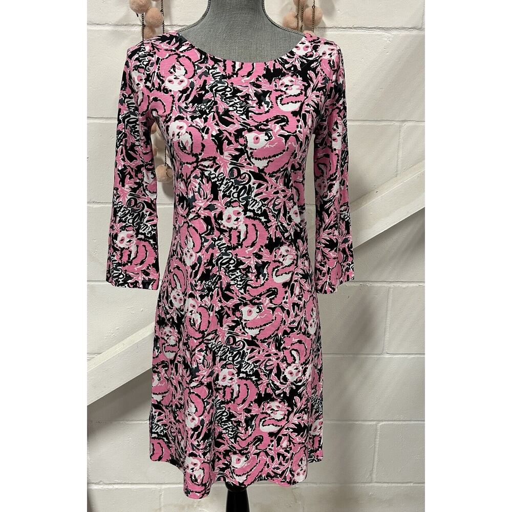 Lilly Pulitzer Bay Dress Hibiscus Pink Hangin w/ My Boo Pima Cotton Shift Sz XS